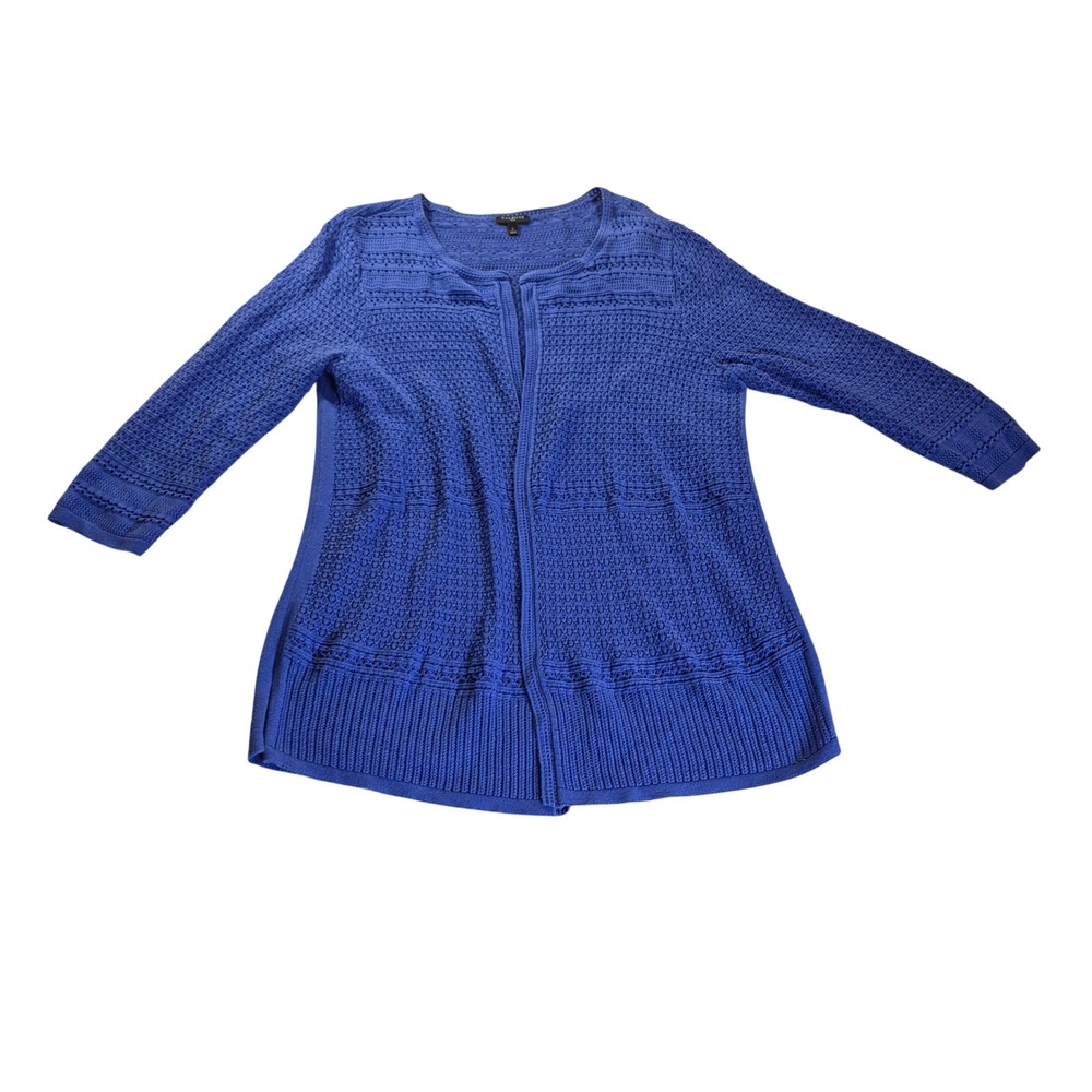 Talbots Cardigan Open Front Blue Plus Size X Cotton Blend Pointelle Preppy OX